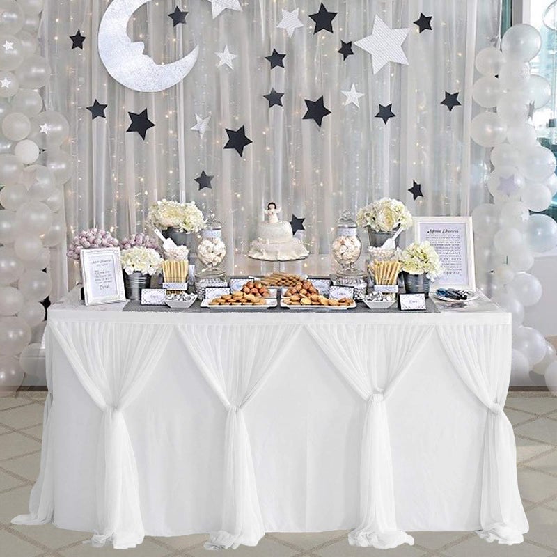 Suppromo 9ft Table Skirt White Tulle Tablecloth Tutu Table Skirt for Wedding Bridal Baby Shower Birthday Party Cake Dessert Buffet Banquet Decorations - Image 1